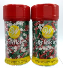 2 Pack WILTON Holiday Mix Christmas Sprinkles 2.4 oz Red White Green