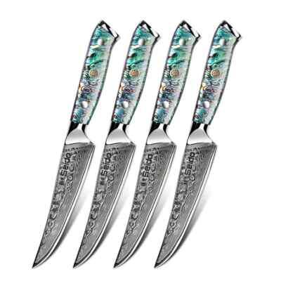 Seido Knives Awabi 4-Pcs Straight Edge Steak Knives Japanese Steel Knife Set