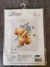 NIP Luca-S Counted Cross-stitch kit "Bear w/ Forget-me-not Flowers" B1052