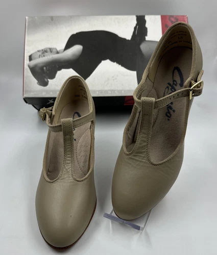Capezio Women's Size 5M T-Strap 700 Tan Small Heel Leather Dance Shoes