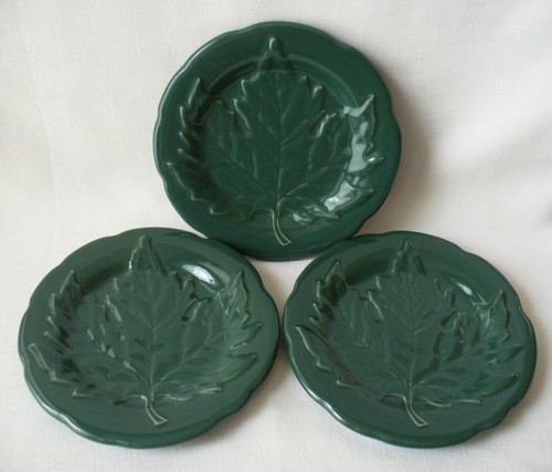 3~GREEN~Maple Leaf~LONGABERGER~Pottery~7"~Salad~DESERT~Plates~TOLEWARE~EC - Picture 4 of 7