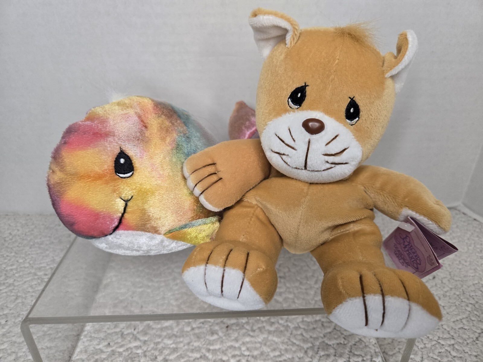 Precious Moments Tender Tails Plush Brown Cat 1998 & Rainbow Whale 1999 W/ Tags