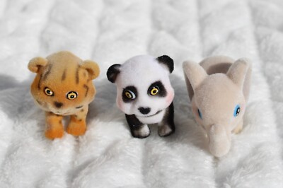 Jungle In My Pocket vintage flocked fuzzy animals lot, cheetah, panda & elephant