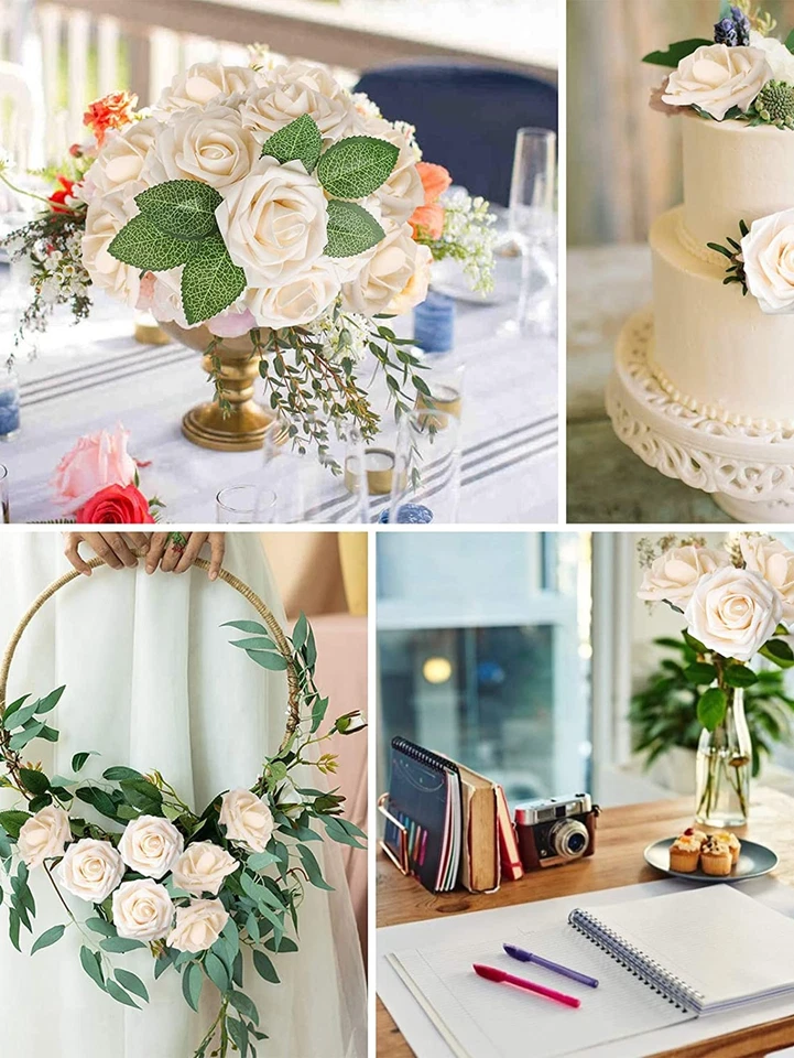 Ramo hágalo usted mismo 25/50 piezas flores artificiales realistas de espuma decoración de fiestas en el hogar Foto 2 de 4