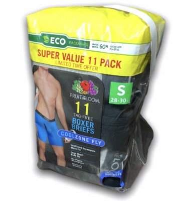 Fruit of The Loom 11 Pack Men's Tagless Boxer Briefs Underwear Size Small  Black