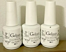 3 Bottles Gelixir Soak Off Gel Polish SNOW WHITE -090 UV/LED 15 mL - 0.5 fl oz