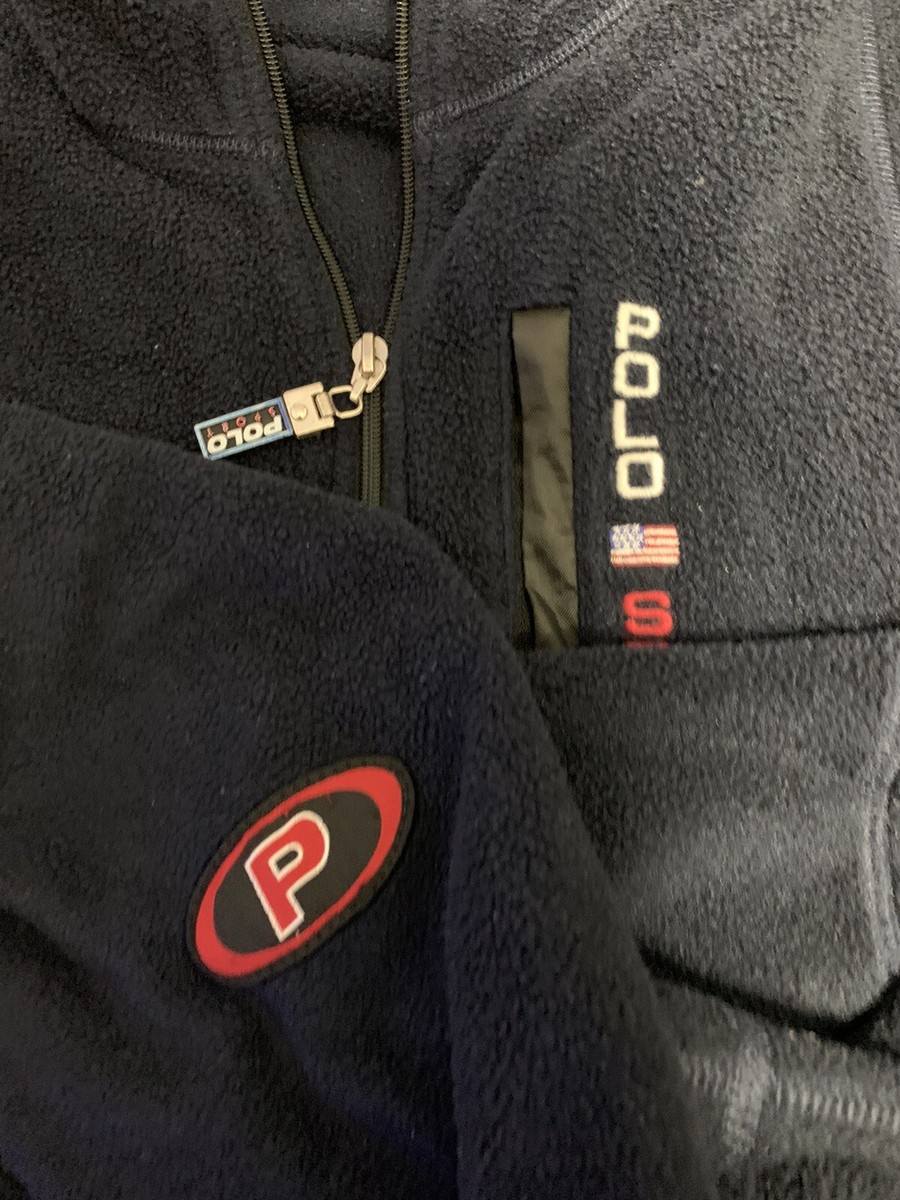 Polo Sport Ralph Lauren Vintage 90s Fleece Jacket XXL Navy Half