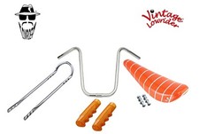 16" VINTAGE LOWRIDER ORANGE/SILVER BANANA SEAT W/ GRIPS, SISSYBAR & HANDLEBAR.