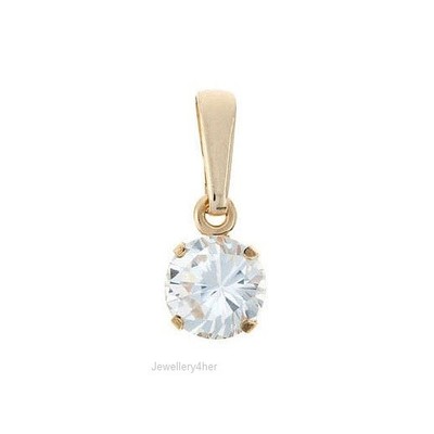 9ct Yellow Real Gold Small 5mm Round Clear CZ Drop Pendant Charm Bday GIFT BOX