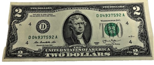 RENCY ２ドル札　２ドル紙幣　ジークレー印刷　ジョーカー　Joker JOKER Arthur Fleck Genuine Legal Tender $2 U.S. Bill HAND