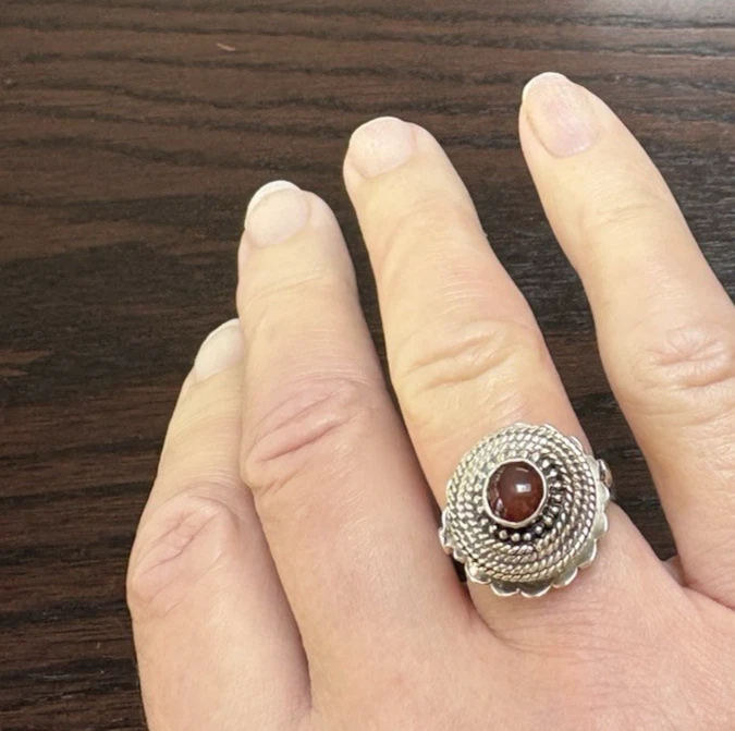 Anillo ámbar ESTILO ARTESANAL de colección PLATA ESTERLINA 925 talla 7 cuerda diseño vieira Foto 2 de 4