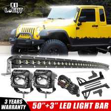 For Jeep Wrangler JK 07-18 Roof Curved 50" LED Light Bar +4" LED Pods+Wire kits