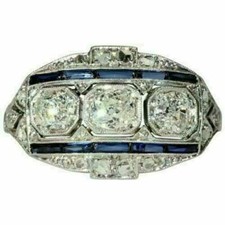 Sapphire Vintage Art Deco Ring 4Ct White Round Cut CZ Engagement Ring In Silver