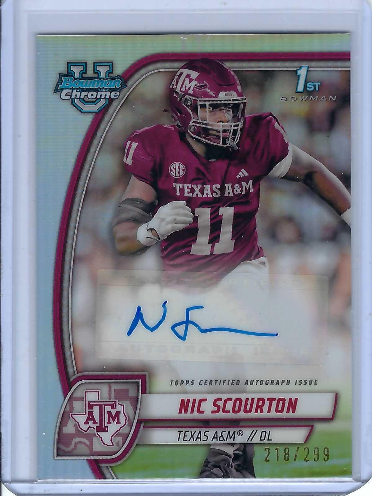 2024 BOWMAN UNIVERSITY CHROME REFRACTOR NIC SCOURTON 1st CARD # PA-NSC AUTO /299