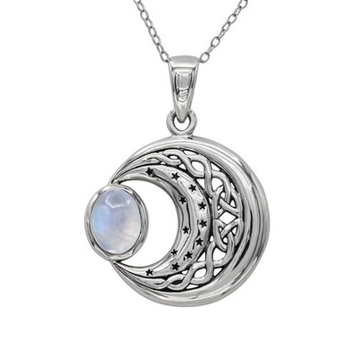 Halbmond Mond und Stern Halskette 20'' - Sterlingsilber moderner keltischer Schmuck