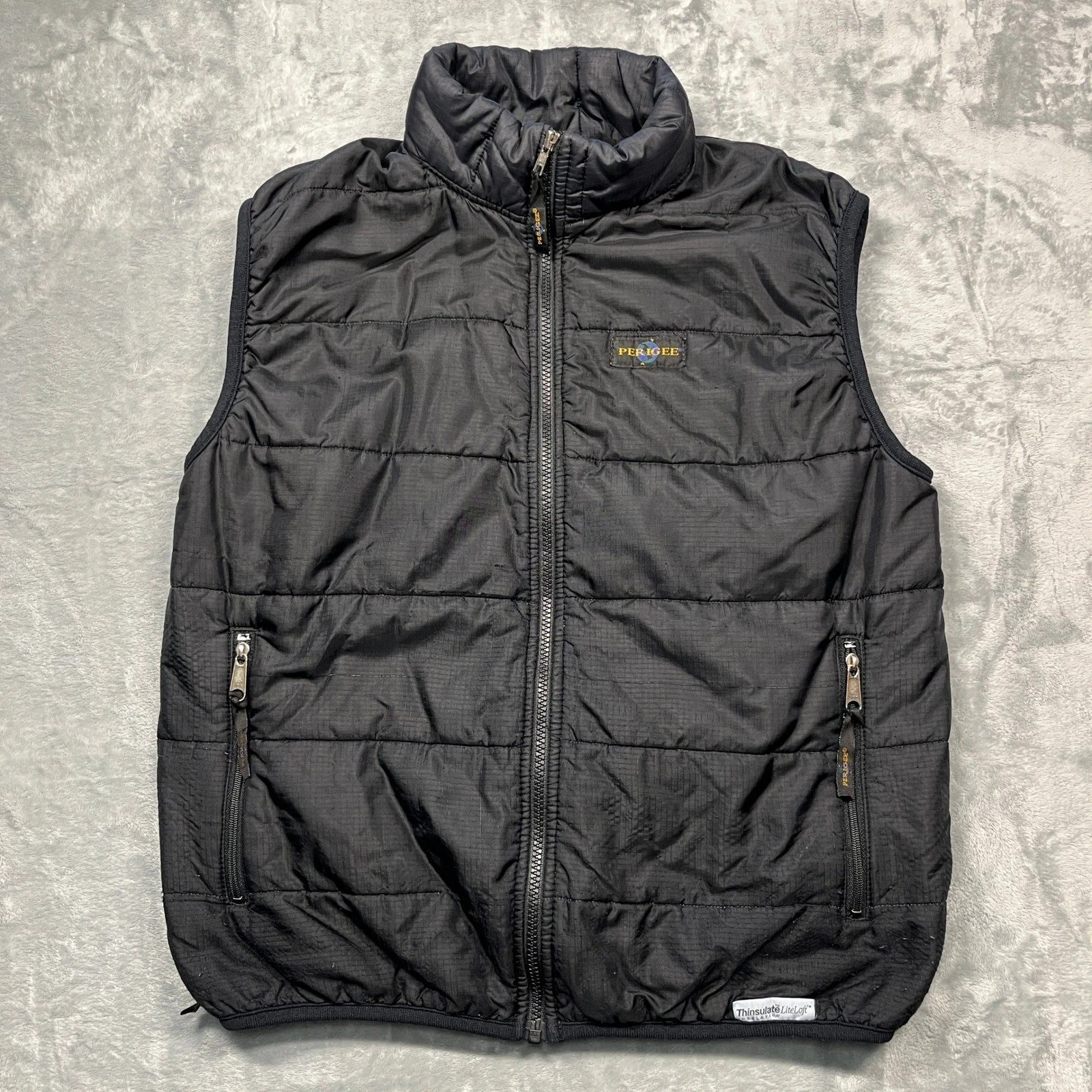 Perigee Puffer Vest Mens S Black Thinsulate LiteLoft Ripstop Made USA Full Zip