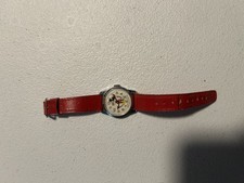 Vintage Mickey Mouse Watch Face with original Red Band Good Shape
