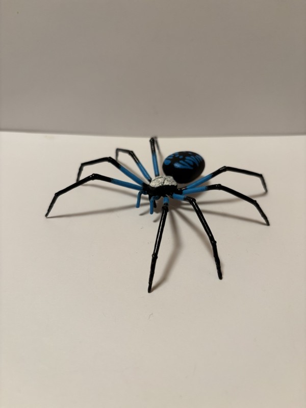 Handmade Hand-painted 4" Black & Blue Garden Spider Arachnid Figurine Replica