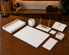 10 Pieces Leather Desk Organizer Set with Single Document Tray Desk Set White