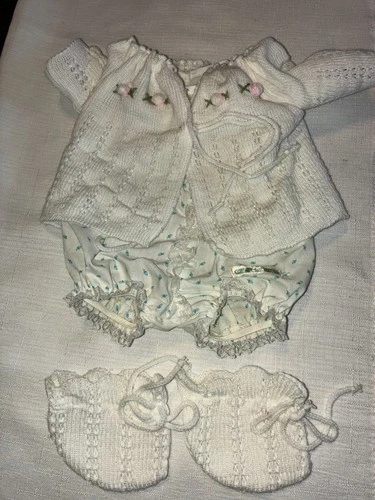 Vintage Cabbage Patch Kids/Doll Clothes White/Blue Rosebud Bubble Romper  (659)
