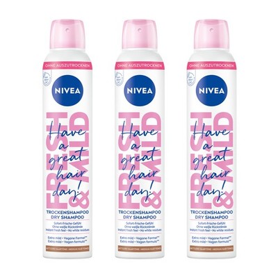 NIVEA Trockenshampoo Hair Care Mittlere Haartöne Fresh & Mild schonend 3 x 200ml