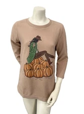 Kiss & Fly Fall Pumpkin Sweater Women’s M Beige Autumn Graphic Pullover