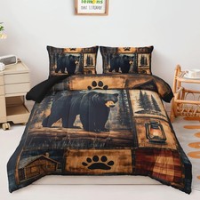 Black Bear Comforter Set Queen Size,Rustic Bear Bedding Set for Boys Girls,3-...