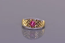 STS Gold Sterling Silver Quilt Pink Tourmaline White Topaz Band Ring 925 Sz: 10
