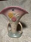 HULL POTTERY FAN CAMELIA DOUBLE HANDLED FAN 8 1/2" TALL VASE