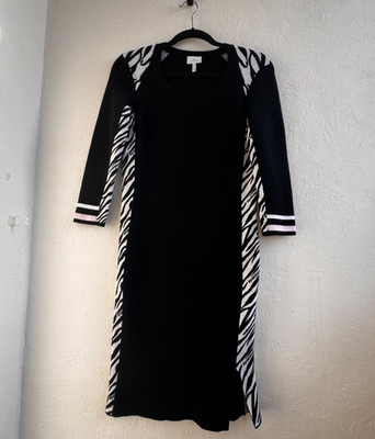 Sportalm Kitzbühel Strickkleid Side Panels Bodycon Dress Schwarz Weiß Sz D36 US6