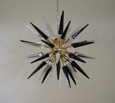 Außergewöhnlicher Murano transparenter und schwarzer Glas Sputnik Kronleuchter - 51 Gläser