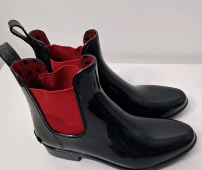 RALPH LAUREN Womens Black Chelsea Cushioning Waterproof Goring Rain Boots Sz 8