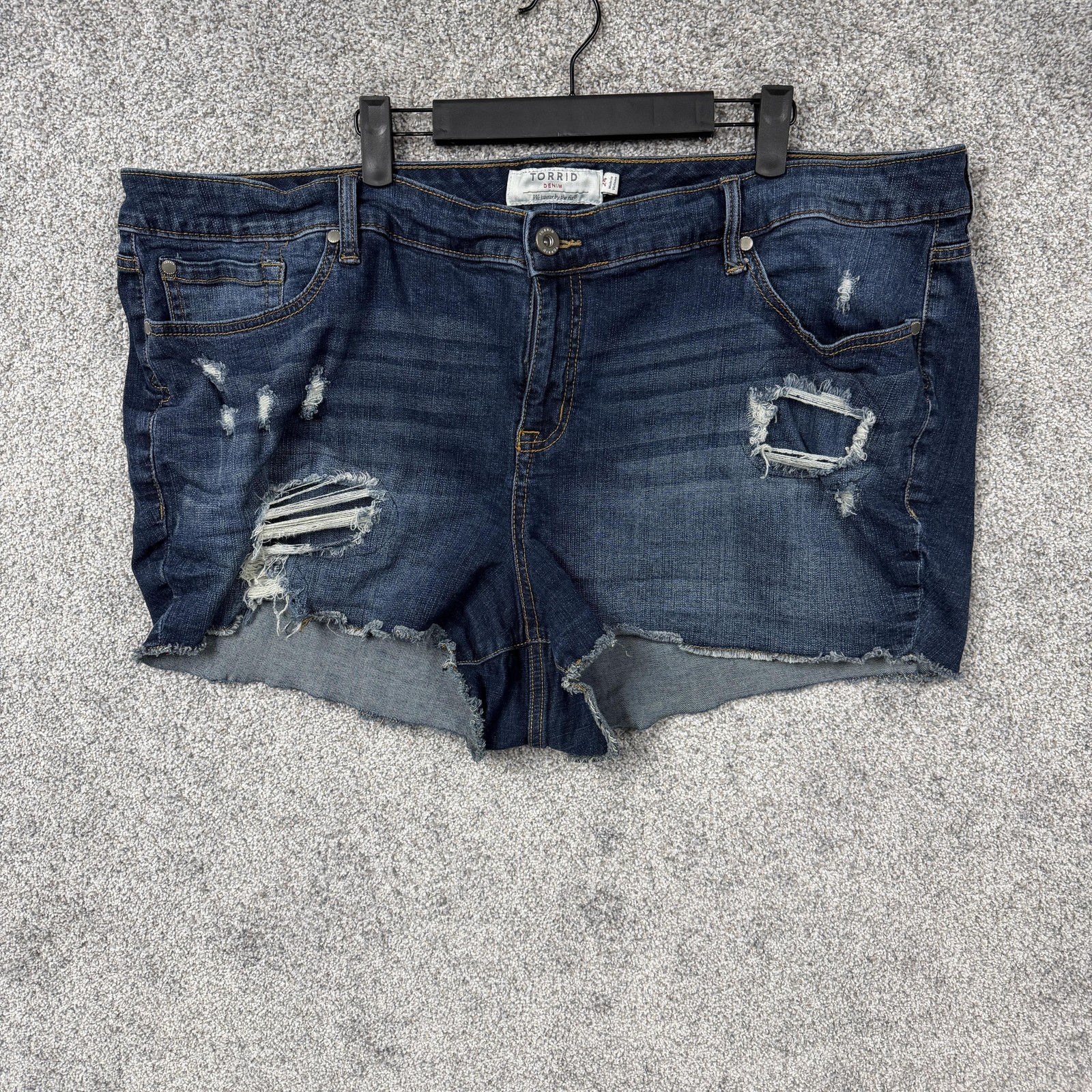 Torrid Denim Shorts Womens 24 44x3 Blue Distressed Cutoff Raw Hem Edgy Summer