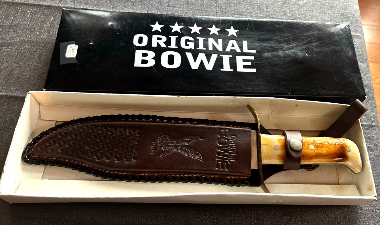 VINTAGE ORIGINAL BOWIE KNIFE FIXED BLADE W/LEATHER HOLSTER SHEATH
