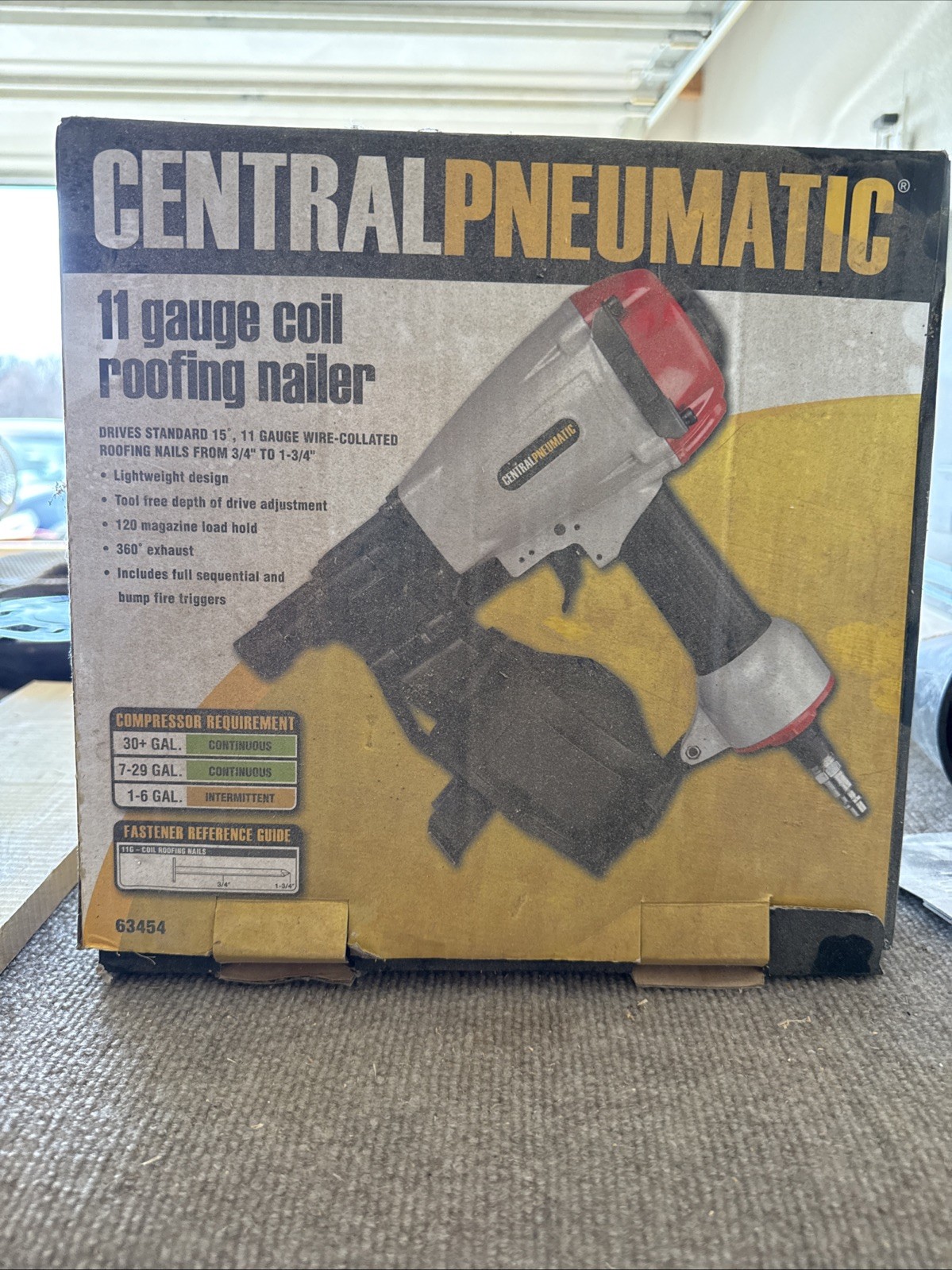 Central Pneumatic Roofing Nailer &ndash; 11 gauge coil nailer, Item #63454