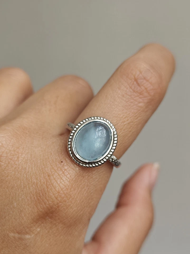 Aquamarine classic vintage style Adjustable silver  Plated Ring - Image 4 of 4