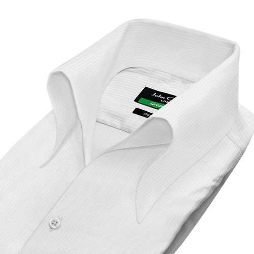Men Elvis Style High Open Button Down Collar Evening Wedding White Stripes Shirt
