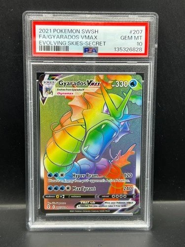 Pokemon PSA 10 GEM MT Gyarados VMAX 207/203 Evolving Skies Secret FA Holo S#6828
