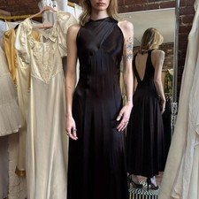 1930s sleek silk satin cross neck gown