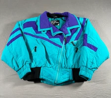 Tyrolia Skiwear Jacket Womens Size 8 Blue Purple Long Sleeve Asymmetrical Zip