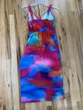 New York & Company Abstract Wrap Midi Dress Multicolor Satin Sleeveless S