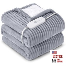 Heated Blanket Electric Throw, Soft Flannel Sherpa Heater Throw 50"x60" Grey