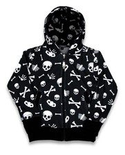 CROSS BONES SKULL BLACK WHITE SIX BUNNIES JUMPER HOODIE JACKET 2 4 6 8 10 YEARS