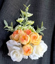 Peach Orange Pocket Boutonniere No Pin Groom Prom Wedding Rose