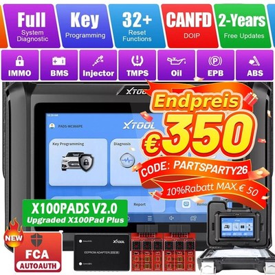XTOOL X100 PADS V2.0 OBD2 Diagnosegerät Schlüsselprogrammierer EEPROM-Adapter DE