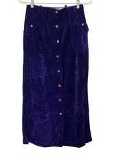 Vintage 1970s Velvet Maxi Skirt Womens Gold Floral Buttons Pockets Prince Retro