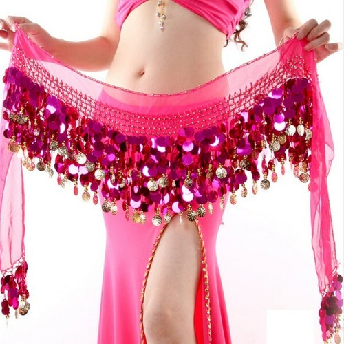 Belly Dance Hip Scarf Luxury Coins Sequins Waist Chain Skirt Belt Costume Wrap - Foto 11 di 15