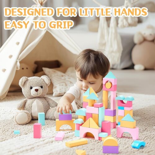 110PCS Wooden Building Blocks Set - Macaron Color Stacking Toy for Kids Ages 3+ - Picture 4 of 7
