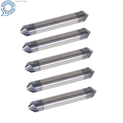 5PC Double End 3/8'' 4 Flute 90 Degree 2-1/2'' Overall Length Carbide Chamfer Mill