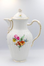 KPM Berlin Rocaille Kaffeekanne 1. Wahl • Handbemalt mit Blumen & Goldrand • Top